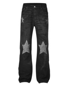 MJ wax coated star rhinestone Jean