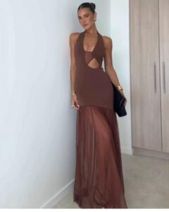 Aubree crepe and mesh maxi dress - Image 2