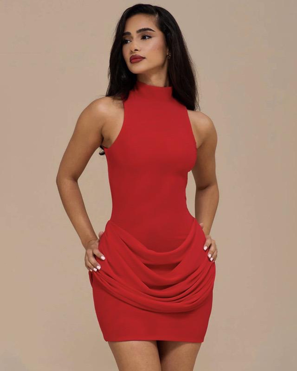 lc-3d32cbdbc2859f6c8c9d30c7c30fdcce.jpg Wander Doll Margot Halter Neck Mini Dress. - Image 1