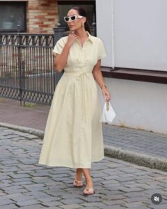 Collar midi dress with belt - Image 3