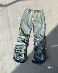 Hotnate pleated stacked flared Jean