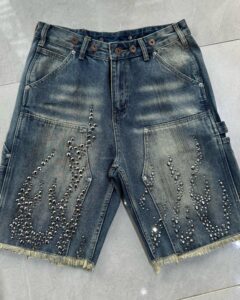 Black icon studded Jean short - Image 2
